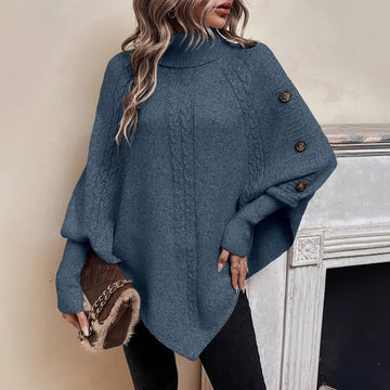 Astrid | Pull Poncho en Maille Torsadée Col Montant Femme