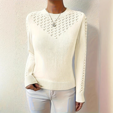 Camille | Pull en Maille Ajourée Col Rond Femme Plastron Dentelle
