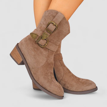 Rosa | Santiags Orthopédiques en Suédine Femme Boucles Western