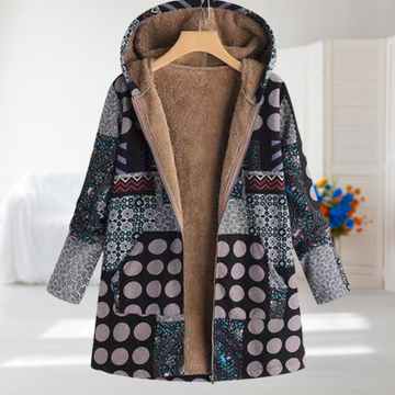 Rosalie | Manteau long à capuche en polaire à imprimé géométrique pour femmes