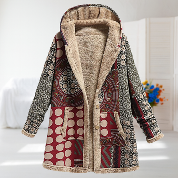 Saga | Manteau à capuche en polaire avec imprimé géométrique pour femmes