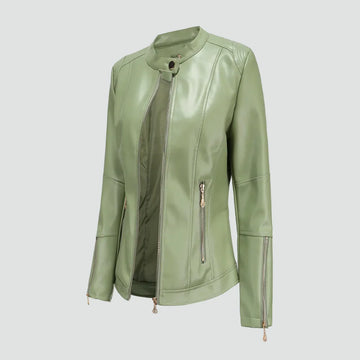 Inès | Chic Veste en Simili Cuir avec Col Officier