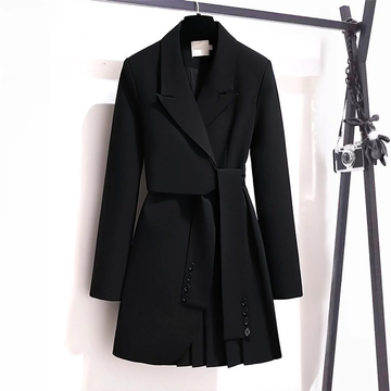 Diane | Chic Robe-Manteau Blazer Femme Ceinture à Nouer et Bas Plissé