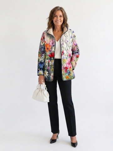 Manon | Veste Matelassée à Motifs Fleurs Champêtres Femme