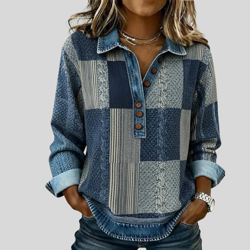 Seren | Sweatshirt Motif Patchwork et Détails Jean Femme