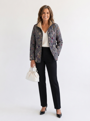 Nathalie | Veste Matelassée à Motifs Fleurs Séchées Femme