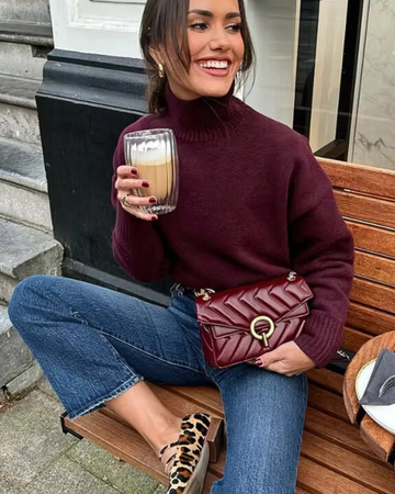 Charlotte | Chic Pull Col Montant en Maille Femme Coupe Oversize et Bords Côtes