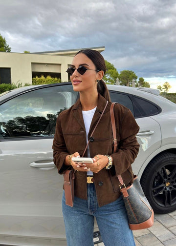 Sophia | Veste en Suède Courte à Boutons pour Femme