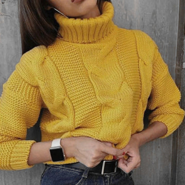 Manon | Pull Col Roulé en Maille Torsadée Épaisse Femme
