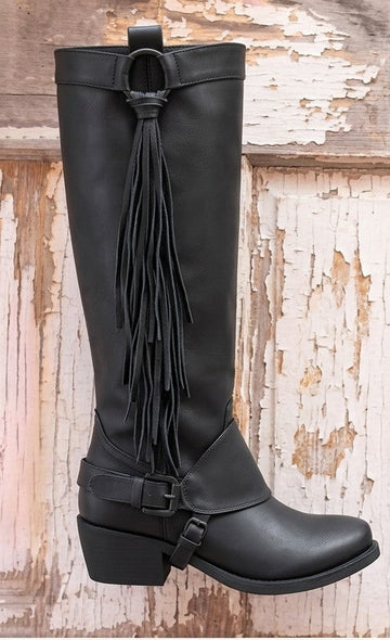 Cleo | Bottes western hautes en cuir vegan à franges pour femmes