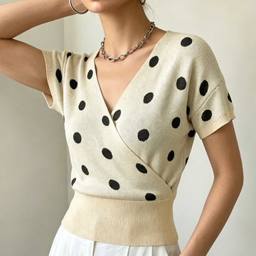 Chloé | Top en Maille Col V Croisé à Pois Femme