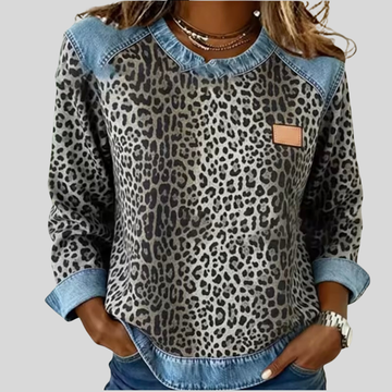 Margot | Sweatshirt Imprimé Léopard et Détails Jean Femme