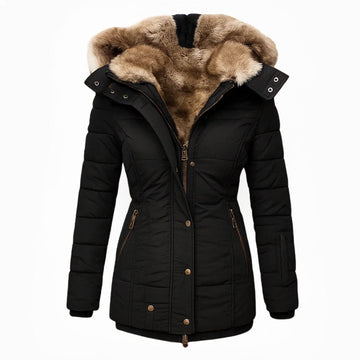 Léa | Chic Parka Matelassée Femme Capuche Fourrée et Coupe Cintrée