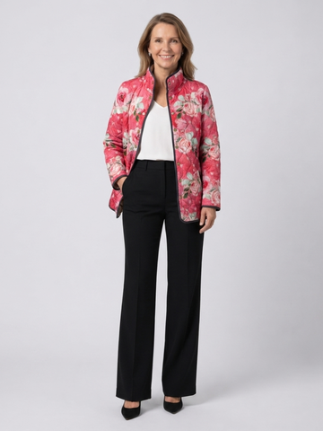 Madeleine | Veste Matelassée à Imprimé Floral Rose Femme Col Montant