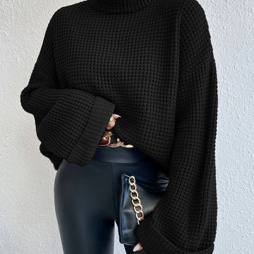 Nova | Pull oversize en tricot gaufré à col montant pour femmes