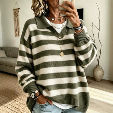 Marine | Pull Marinière en Maille à Rayures et Col Polo Femme