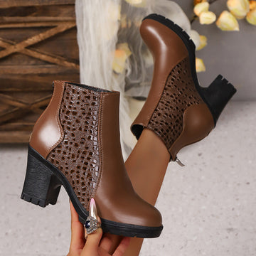 Freya | Bottines à talon bloc effet croco pour femmes