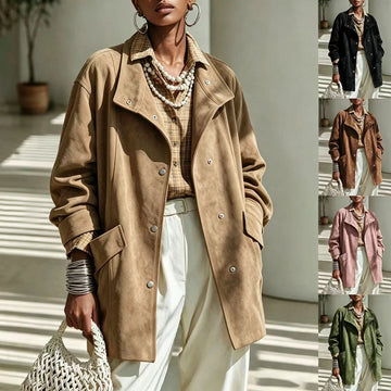 Valérie | Manteau Mi Long en Suédine Col Mandarin Femme