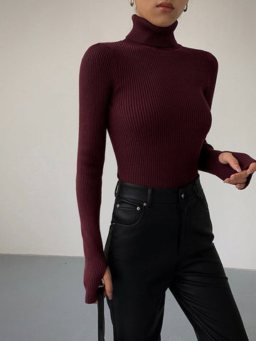 Jeanne | Chic Pull Col Roulé Côtelé Femme Coupe Ajustée et Maille Stretch