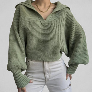 Justine | Pull en Maille Col Polo Marin et Manches Chauve-Souris Femme