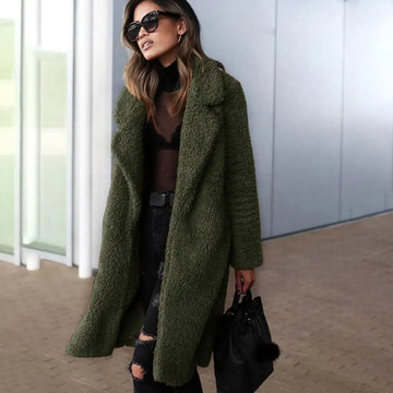 Livia | Élégant Manteau Teddy en Fausse Fourrure Femme Col à Revers et Effet Peau de Mouton