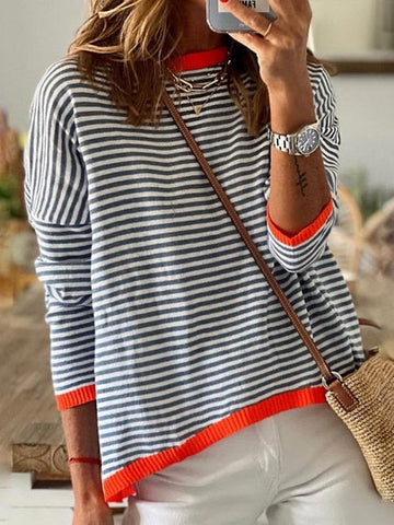Léna | Élégant Pull Femme Style Marinière à Bord Côte Contrasté Style Casual Chic