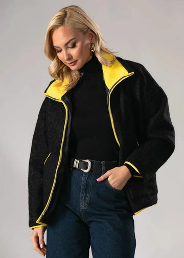 Sophia | Veste en tricot bouclé zippée à bord contrasté pour femmes