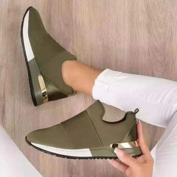 Victoria | Chic Baskets Compensées Femme Sans Lacets et Talon Métallisé