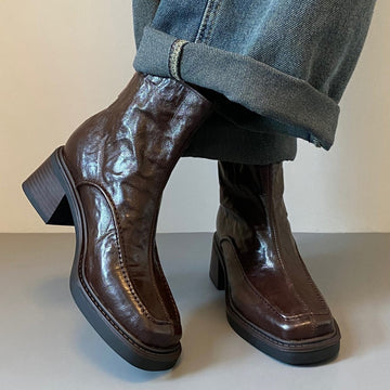 Gisèle | Élégantes Bottines Style Mocassin Femme Talon Carré Moyen et Zip Arrière