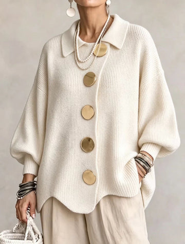 Adèle | Cardigan Oversize en Maille Côtelée à Boutons Dorés Femme