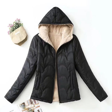 Camille | Élégant Veste Matelassée Doublée Moumoute Femme à Capuche et Zip