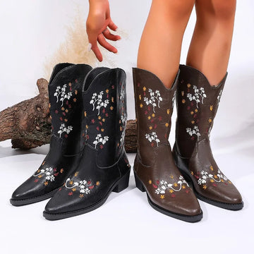 Henrietta | Bottes mi-mollet pointues brodées pour femmes