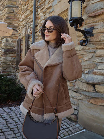 Astrid | Femme Veste Bombardier en Peau Lainée Doublure Sherpa et Col à Revers