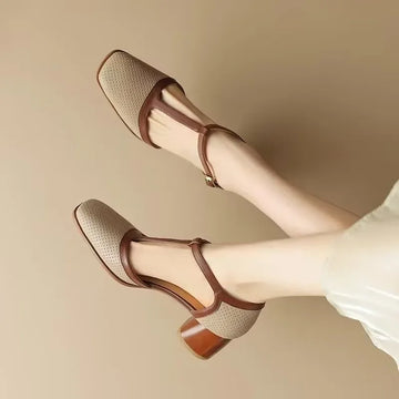 Catarina | Chic Escarpins Salomé Confort Femme Talon Carré Moyen et Bride en T