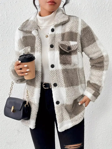 Emma | Élégante Veste en Polaire à Carreaux Coupe Loose Style Casual Chic