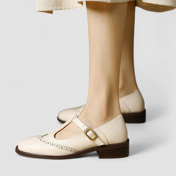 Margot | Chic Mary Jane Perforées en Cuir Femme Bride Salomé et Talon Bas