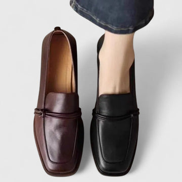 Michèle | Femme Mocassins à Bout Carré en Cuir Souple Petit Talon