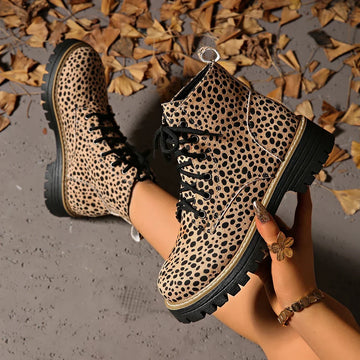 Lucinda | Bottines à lacets en daim léopard pour femmes