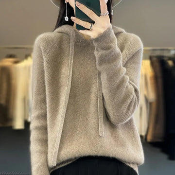 Clara | Femme Pull à Capuche en Maille Fine Cordons de Serrage et Coupe Soft