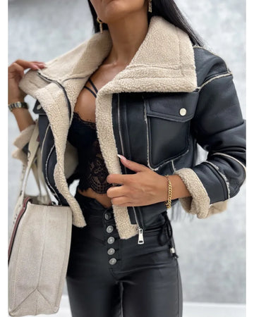 Sophia | Veste Biker Aviateur Femme en Fausse Peau de Mouton Coupée