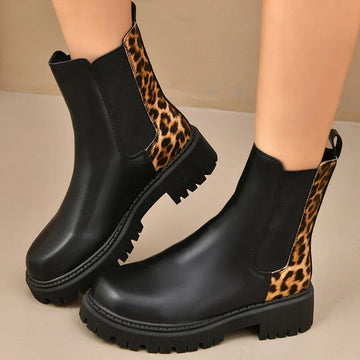 Arabella | Bottines Chelsea à plateforme en cuir léopard pour femmes