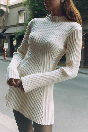 Wendy | Robe Pull Tricotée Côtelée à Col Montant pour Femmes
