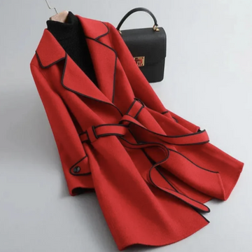 Astrid | Chic Manteau Long en Laine Femme Ceinture à Nouer et Col à Revers