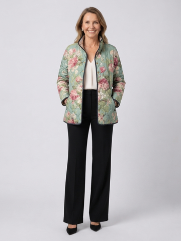 Madeleine | Veste Matelassée à Imprimé Floral Rose Femme Col Montant