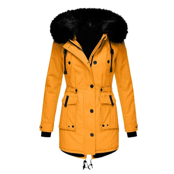 Camille | Chic Parka Longue Femme Doublée avec Capuche Fausse Fourrure et Lien de Serrage