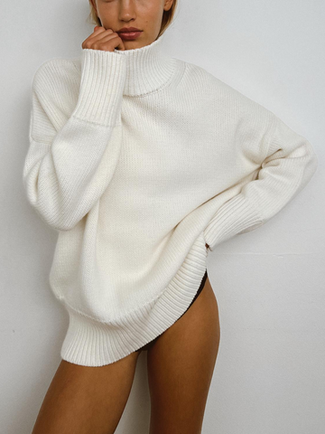 Juliette | Chic Pull Col Roulé Femme en Laine Mélangée et Maille Épaisse