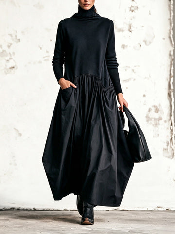 Justine | Robe Longue Pull Col Roulé Oversize Femme