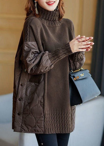 Sienna | Chic Pull Col Roulé Bimatière Femme Maille et Panneaux Matelassés