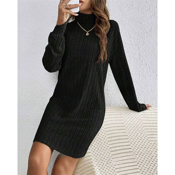 Adèle | Chic Robe Pull Femme en Maille Côtelée à Col Roulé