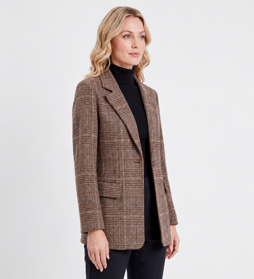 Mathilde | Chic Blazer Femme à Carreaux Coupe Longue à Poches à Rabat